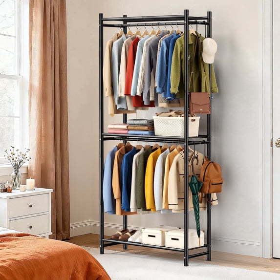 UNTIMATY Heavy Duty Double Rods 3-Shelf Clothes Rack with Adjustable ...