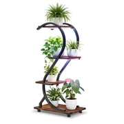 UNTIMATY 16" x 10" x 31" 4-Tier Black Metal S-Shaped Plant Stand with Grow Lights for Indoor Plants