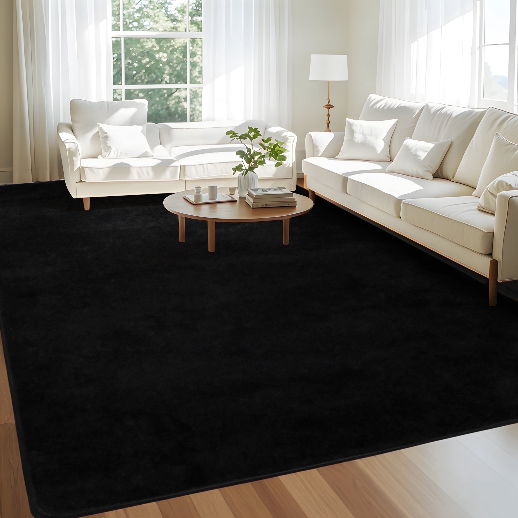 Soft Low Pile Area Rug, 5' x 8' Modern Area Rugs for Living Room Bedroom Carpet, Black