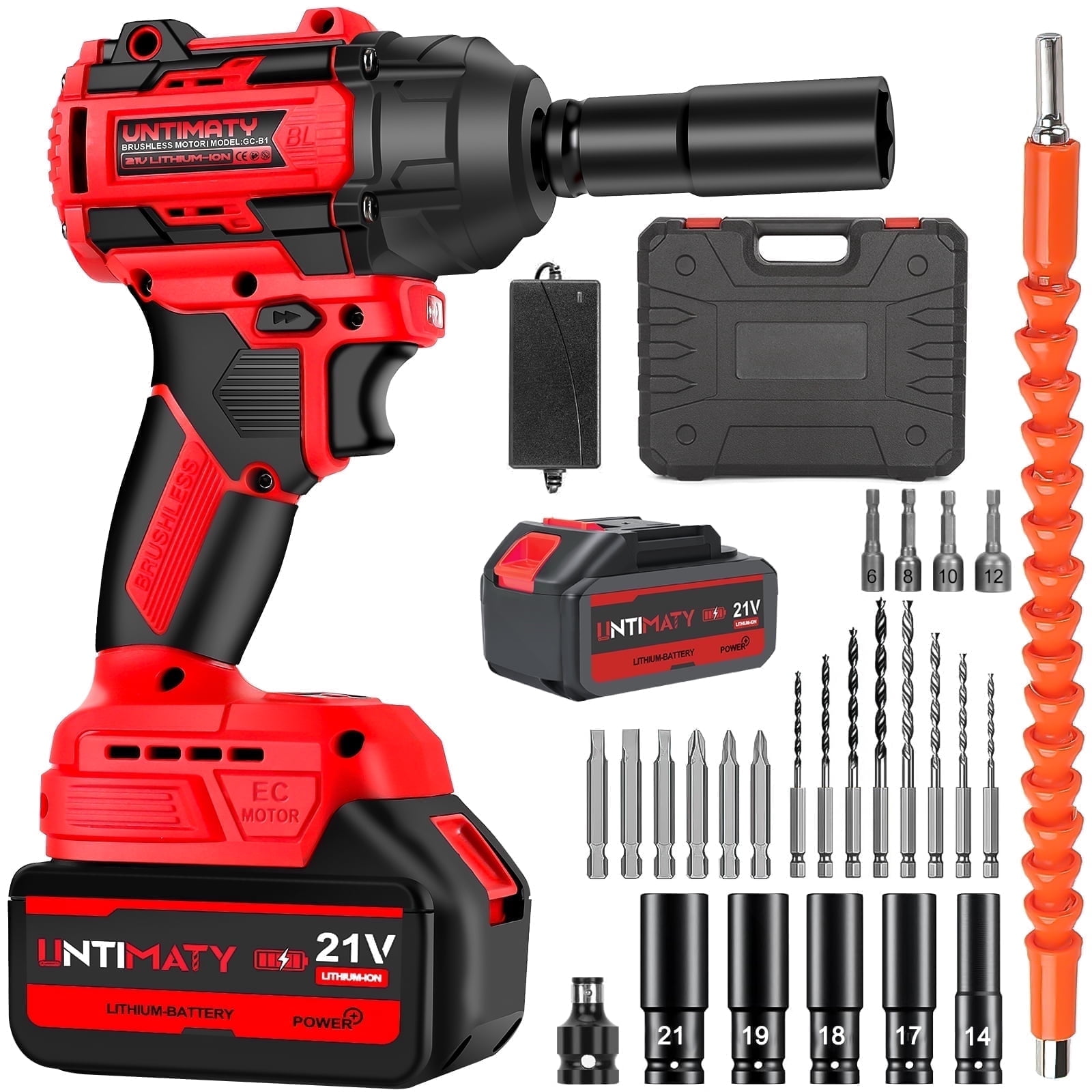 UNTIMATY Upgraded Brushless Impact Wrench 650Nm, Impact Gun 1/2'' with 4.0Ah Batteries, 9 Sockets, 8 Drills & 6 Screws