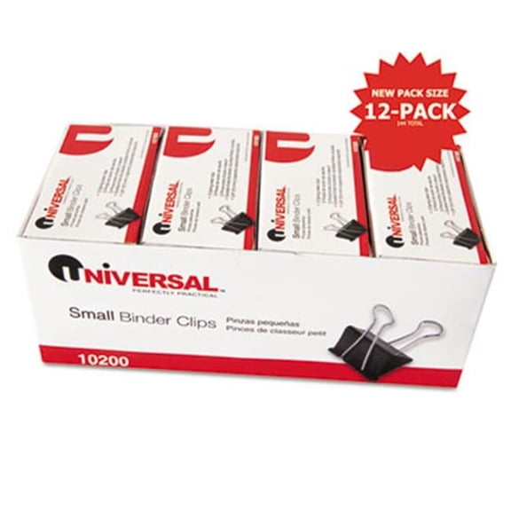 UNV Small Binder Clips- Steel Wire- .38 in. Capacity- .75 in. Wide- Black-Silver- 144 Each