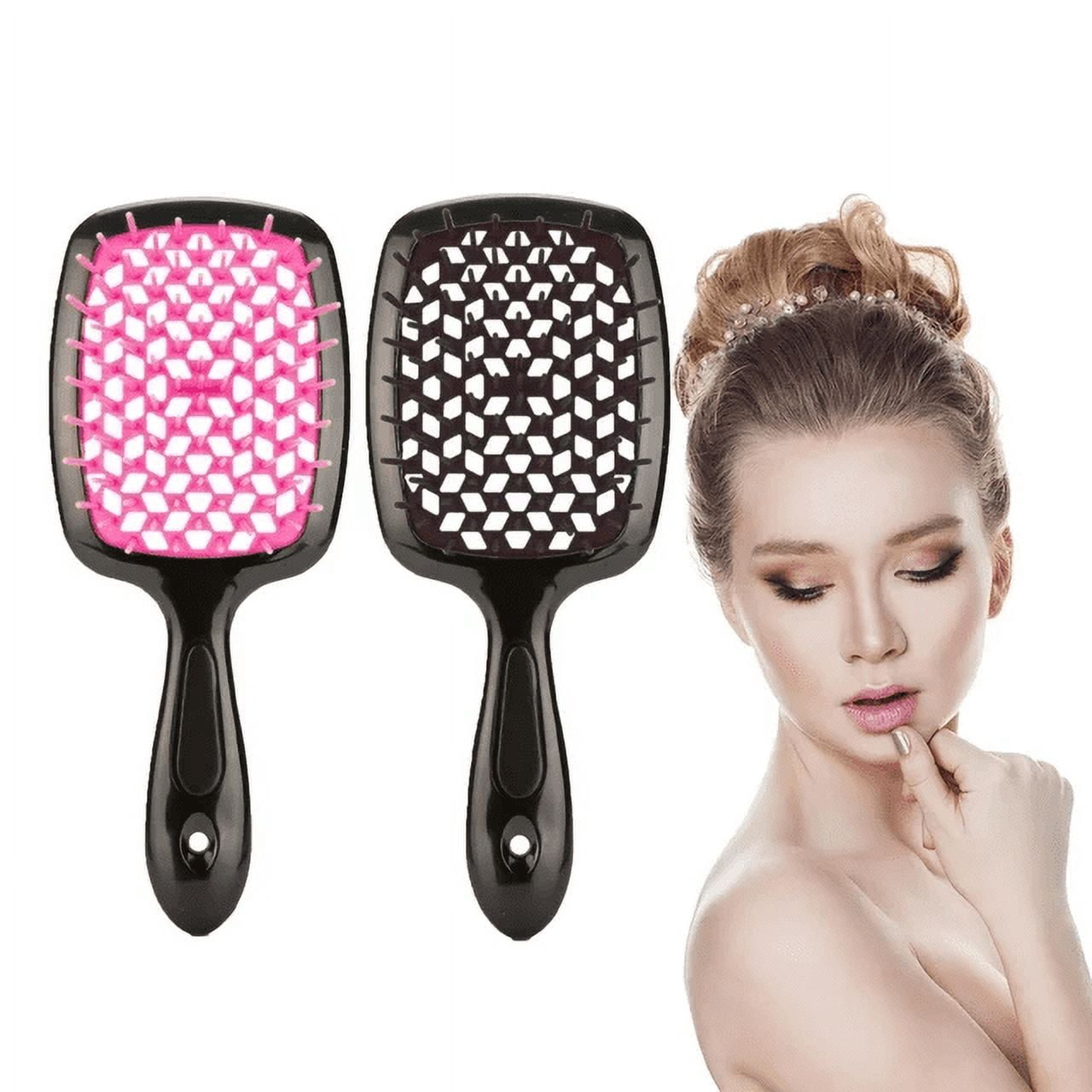 UNbrush Wet & Dry Vented Detangling Hair Brush, 2 Pack Black and Pink