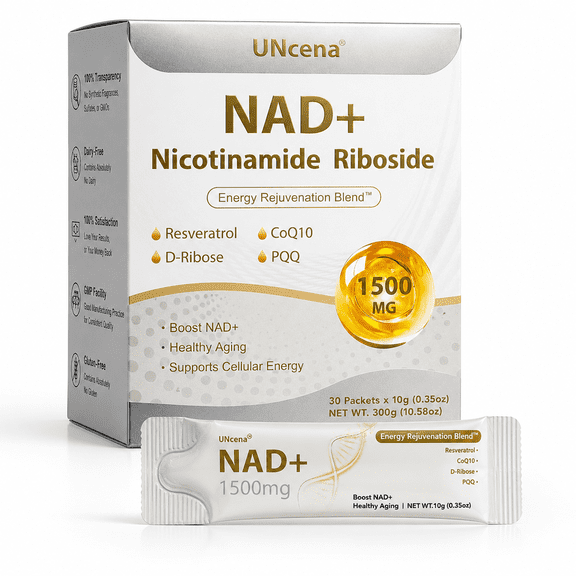 UNcena NAD+ Supplement Packets, 1500mg Daily Formula with Nicotinamide Riboside, CoQ10, Resveratrol, D-Ribose & PQQ, Healthy Aging & Cellular Energy Support, Dairy-Free Gluten-Free, 30 Packets