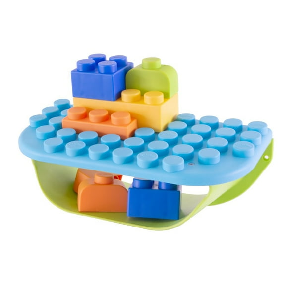 UNiPLAY Building Blocks Daycare Play Shelf with Storage 11 Piece Set, Sensory Toys Storage Bin and Play Shelf for Teething Baby Starter Learning Building Blocks, Ages 3 Months and Up, Blue