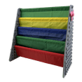 thumbnail image 1 of UNiPLAY Kids Plastic Bookcase Display Storage Rack, 4 Tier Bookshelf with Stacking Block Play Side Panels, (Gray/Primary), 1 of 5