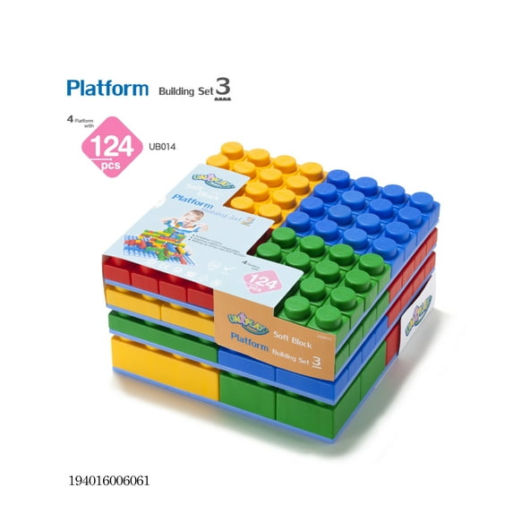 UNiPLAY Platform Soft Building Blocks — Educational Sensory Stacking Blocks, Learning Toy with Four 11 x 11 Inch Base Plates for Ages 3 Months and Up (124-Piece Set)