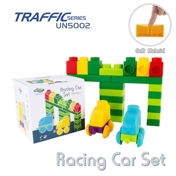 UNiPLAY Race Car Set, Building Block Car Toys for Cognitive Development, Motor Skills, Sensory Learning, Educational Toy for 3 Years Old and Up (39 Piece-Set)