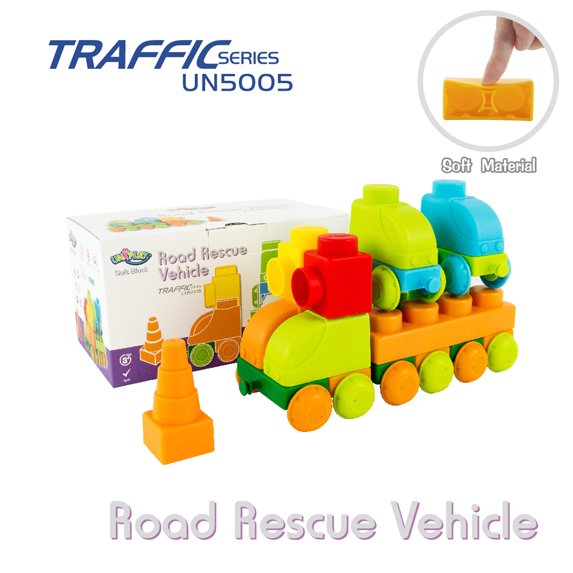 UNiPLAY Road Rescue Toy, Building Block Tow Truck for Cognitive Development, Motor Skills, Sensory Learning, Educational Toy for 3 Years Old and Up (37-Piece Set)