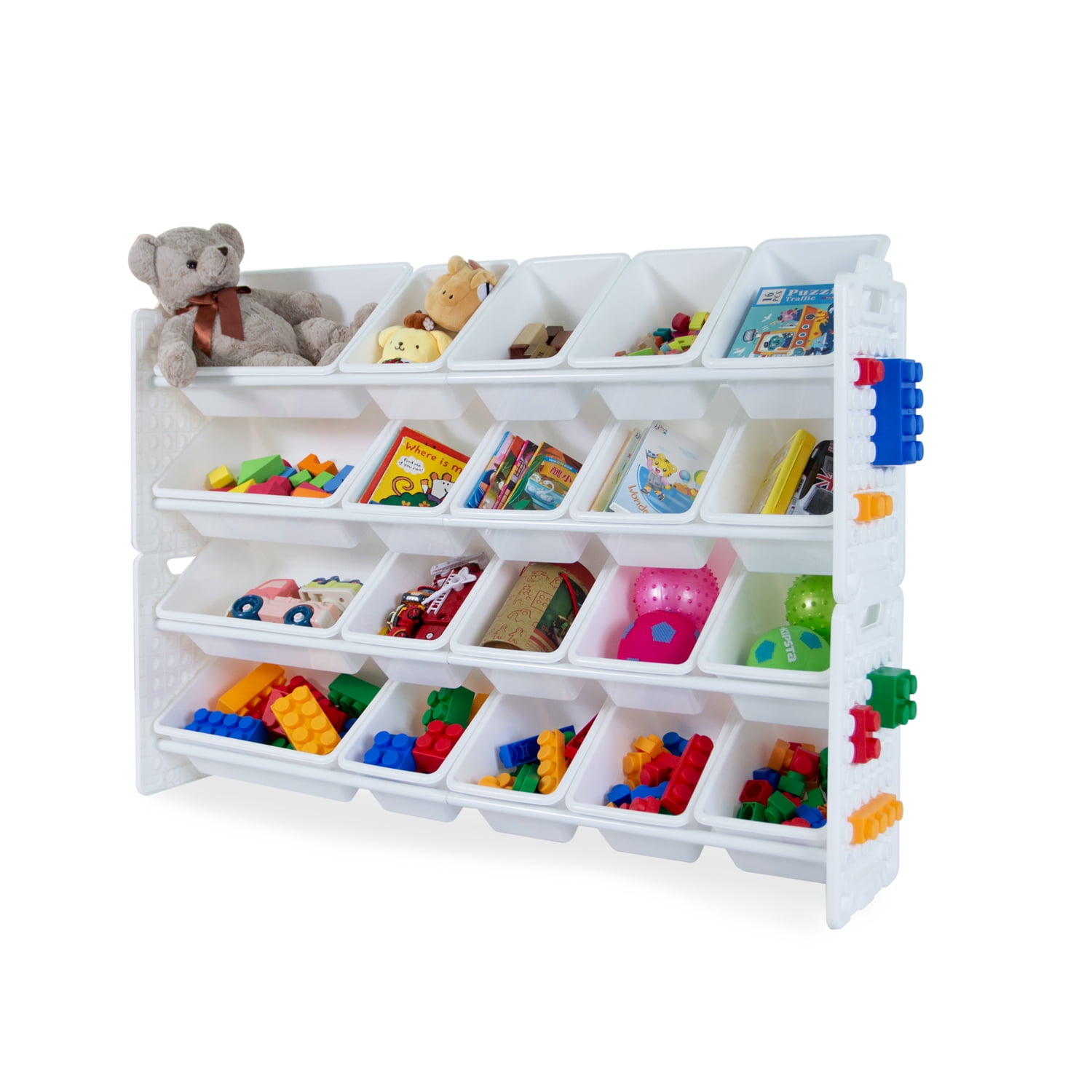 UNiPLAY Toy Organizer With 20 Removable Storage Bins and Block Play Panel, Multi-Size Bin Organizer (White)