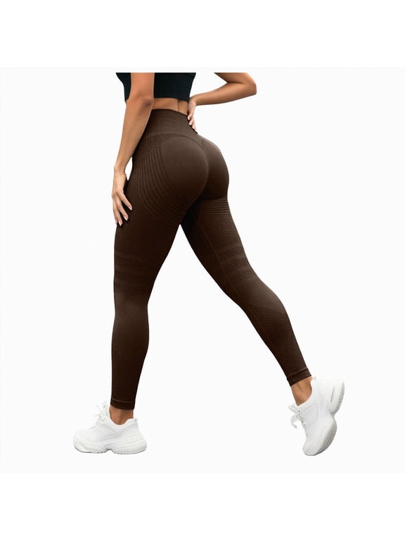 3D Compression Leggings Plus Size for Women, High Waist Pants with Non-Rolling Fit, Tummy Control, Squat Proof (Coffee, XXL)