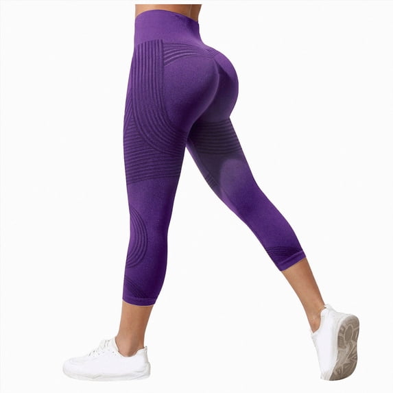 UOCUFY Capri Leggings Anti Cellulite 3D Resistance Band Leggings for Women Compression Tummy Control Butt Lifting Yoga Pants (Purple, XXL)