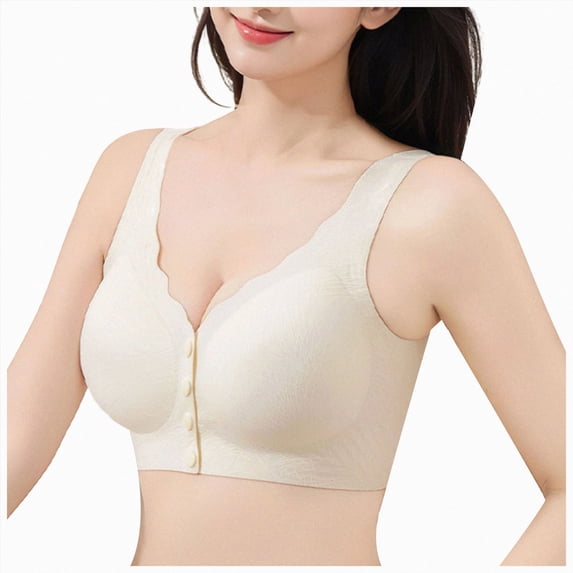 UOCUFY Front Closure Jelly Bras for Women Wireless No Underwire Full Coverage Seamless Comfort Support Mastectomy Bra Beige for Size 4XL
