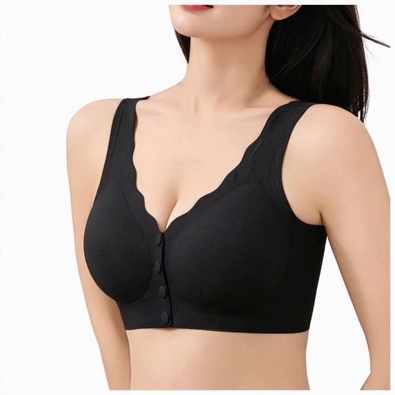 UOCUFY Front Closure Jelly Bras for Women Wireless No Underwire Full Coverage Seamless Comfort Support Mastectomy Bra Black for Size 4XL