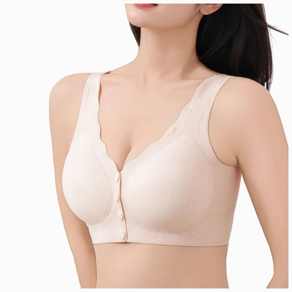 UOCUFY Front Closure Jelly Bras for Women Wireless No Underwire Full Coverage Seamless Comfort Support Mastectomy Bra Light Pink for Size 4XL