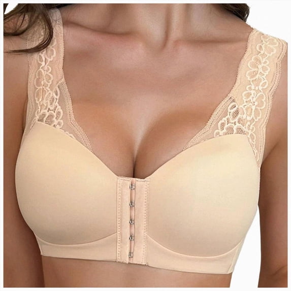 UOCUFY Front Closure Post Surgery Minimizer Bras for Women Full Coverage Surgical Wireless Comfort Everyday Bras Beige,Size XXL