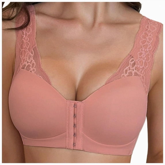 UOCUFY Front Closure Post Surgery Minimizer Bras for Women Full Coverage Surgical Wireless Comfort Everyday Bras Pink,Size XXL