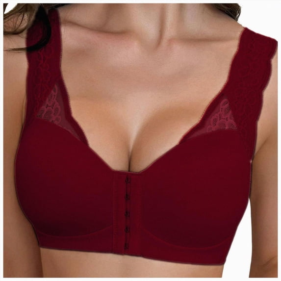 UOCUFY Front Closure Post Surgery Minimizer Bras for Women Full Coverage Surgical Wireless Comfort Everyday Bras Wine,Size S