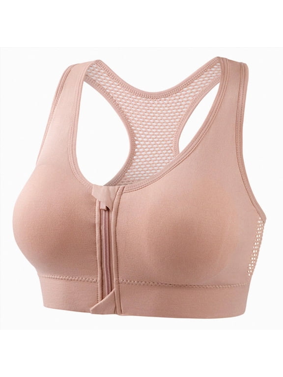 Front Zipper Sports Bras for Women Wirefree Post Surgery Bra Front Closure Racerback Compression Mastectomy Bras (Pink,M)