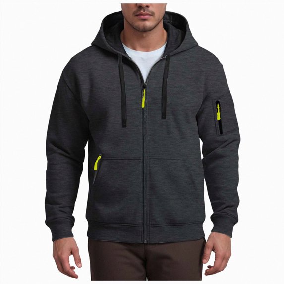 UOCUFY Hoodies for Men Casual Long Sleeve Full Zip Hooded Fleece Sweatshirt | Fashion Athletic Workout Jackets with Multi Pockets Black,Size S