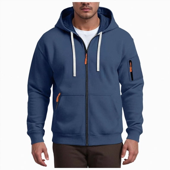 UOCUFY Hoodies for Men Casual Long Sleeve Full Zip Hooded Fleece Sweatshirt | Fashion Athletic Workout Jackets with Multi Pockets Navy,Size XXL
