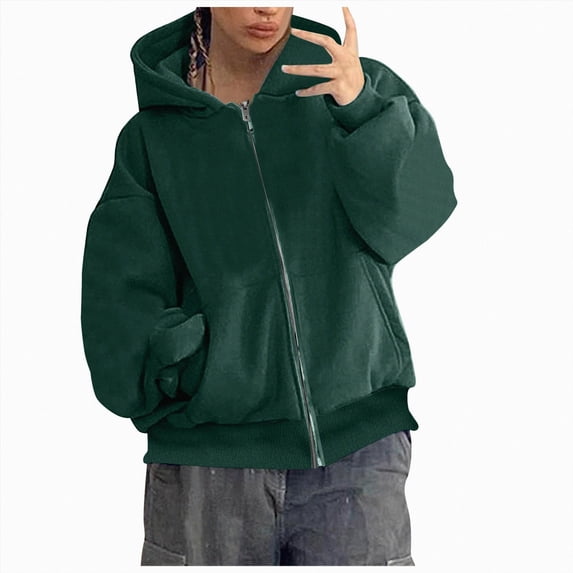 UOCUFY Men's Oversized Zip Up Hoodie Fleece Sweatshirts with Pockets | Cotton Blend Sweatshirts,Fall Clothes Outfits,Full Zip Up Hoodie,Long Sleeve Winter Jackets,Relaxed Fit Coat Dark Green,Size XL