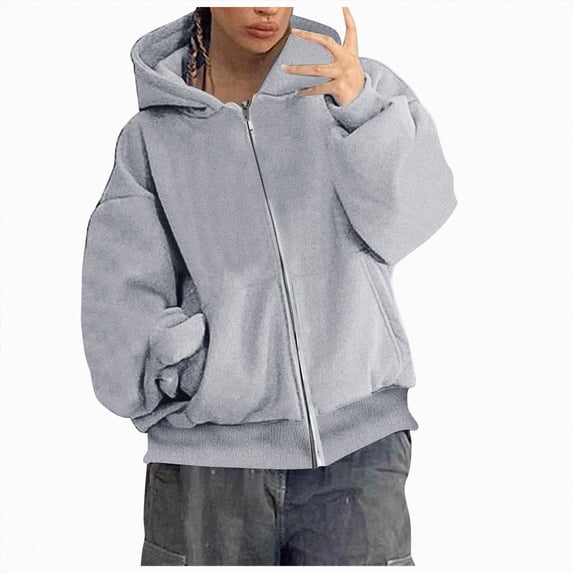 UOCUFY Men's Oversized Zip Up Hoodie Fleece Sweatshirts with Pockets | Cotton Blend Sweatshirts,Fall Clothes Outfits,Full Zip Up Hoodie,Long Sleeve Winter Jackets,Relaxed Fit Coat Light Gray,Size XL