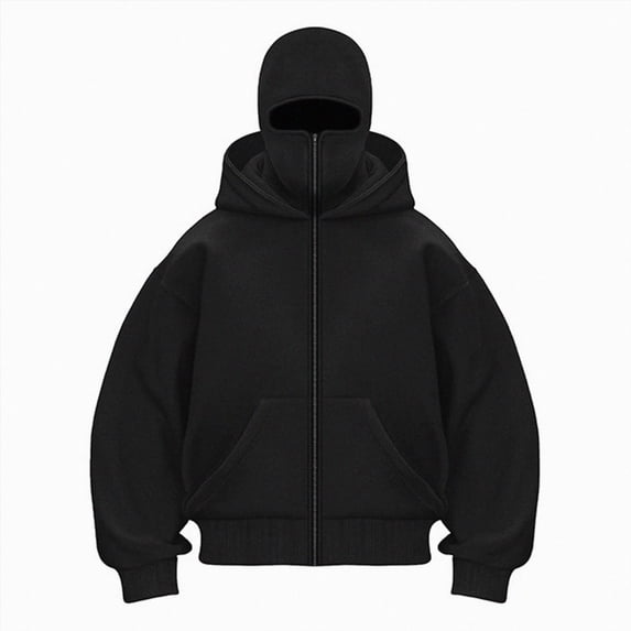 UOCUFY Men's Winter Double Hoodie Sweatshirt with Zip and Pocket Windproof Warm Sports Jacket Men Casual Hooded Coat Black,Size XXL