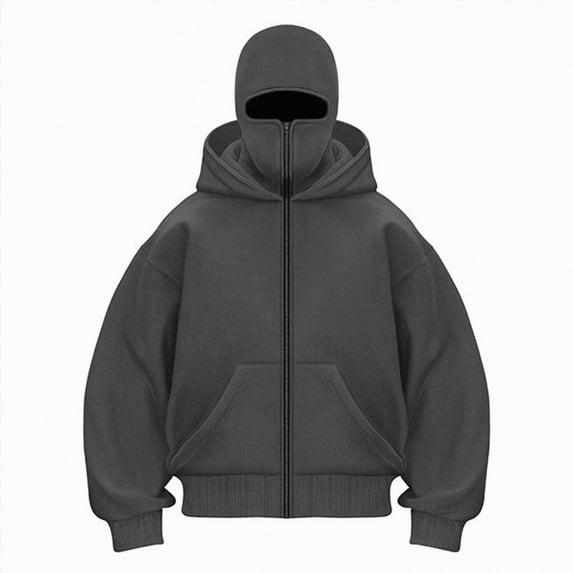 UOCUFY Men's Winter Double Hoodie Sweatshirt with Zip and Pocket Windproof Warm Sports Jacket Men Casual Hooded Coat Grey,Size L