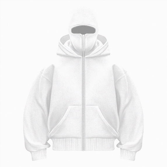 UOCUFY Men's Winter Double Hoodie Sweatshirt with Zip and Pocket Windproof Warm Sports Jacket Men Casual Hooded Coat White,Size XL