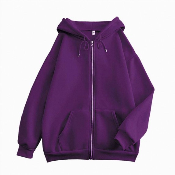 UOCUFY Men's Zipper Hoodie Solid Color Loose Fit Sweatshirt Sportswear Dark Purple,Size L