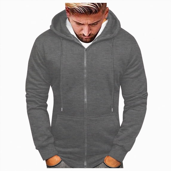 UOCUFY Mens Full Zip Up Hoodie Midweight Fleece Zipper Hoodies Long Sleeve Pullover Hooded Sweatshirt with Pocket Dark Gray,Size XL