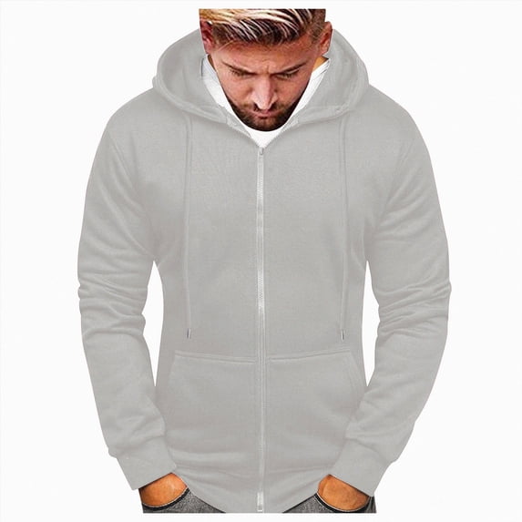 UOCUFY Mens Full Zip Up Hoodie Midweight Fleece Zipper Hoodies Long Sleeve Pullover Hooded Sweatshirt with Pocket Grey,Size M