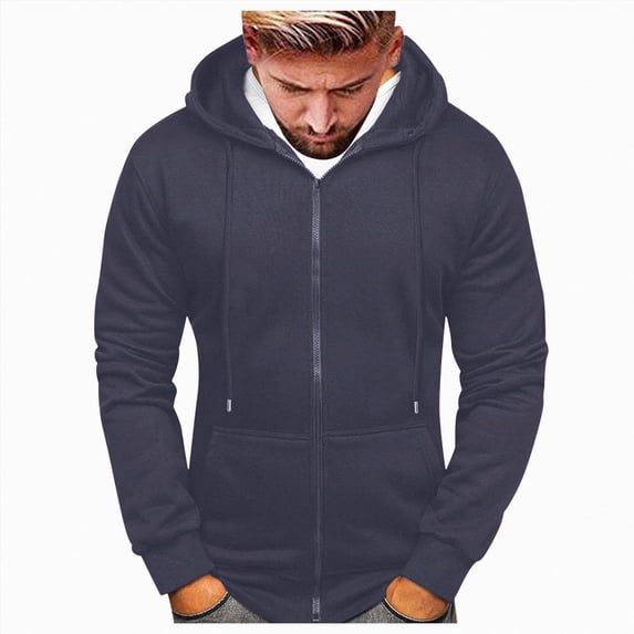 UOCUFY Mens Full Zip Up Hoodie Midweight Fleece Zipper Hoodies Long Sleeve Pullover Hooded Sweatshirt with Pocket Navy,Size L