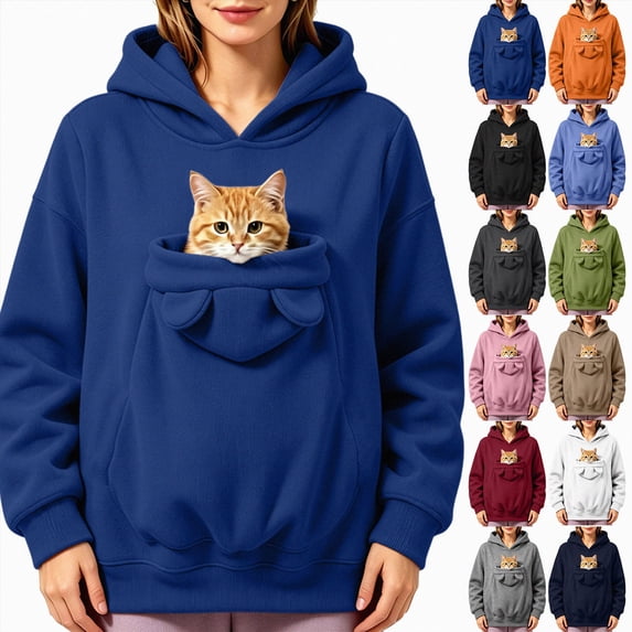 UOCUFY Pet Pouch Hoodie for Women Cat Dog Carrier Hoodies Carrying Pet Pocke Blue,Size XL