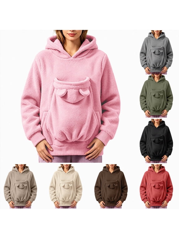 Pet Pouch Hoodie for Women Cat Dog Carrier Hoodies Carrying Pet Pocket Red,Size L