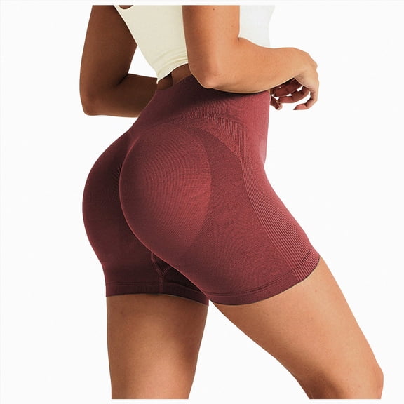 UOCUFY Scrunch Butt Lifting Shorts for Women V Back Seamless 5" High Waist Workout Gym Compression Spandex Impact Shorts (Brick Red, S)
