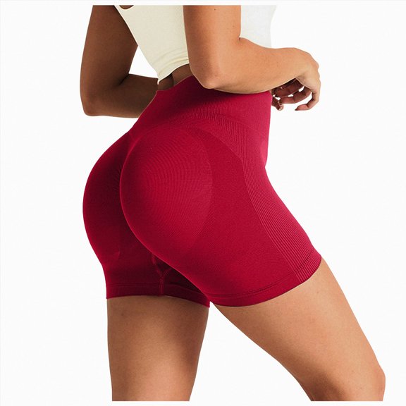 UOCUFY Scrunch Butt Lifting Shorts for Women V Back Seamless 5" High Waist Workout Gym Compression Spandex Impact Shorts (Wine, S)