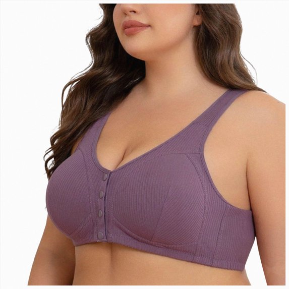 UOCUFY Women Plus Size Front Closure Wire Free Bra Striped Seamless Support Bralette Comfort Everyday