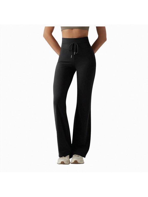 Women's High Waisted Boot Cut Yoga Pants 4 Pockets Workout Pants Tummy Control Women Bootleg Work Pants Dress Pants (Black, XL)