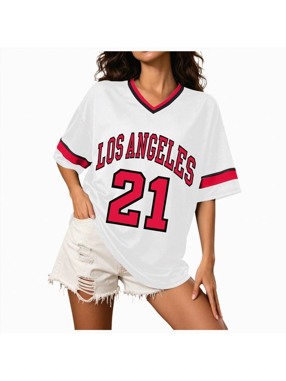 Women's Y2k Oversized Jersey Shirts Baggy Graphic Tees Number Football Custom Baseball Jersey Streetwear (Watermelon Red, S)
