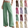 thumbnail image 1 of UOCUFY Womens Cotton Linen Pants Casual Button Up High Waisted Wide Leg Trousers Light Yellow,Size XL, 1 of 8