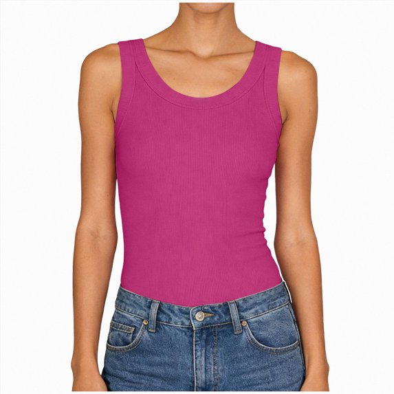 UOCUFY Womens Cotton Ribbed Tank Tops Scoop Neck Basic Backless Sleeveless Slim Fit Casual Summer Cami Shirts 2026 (Hot Pink, XL)