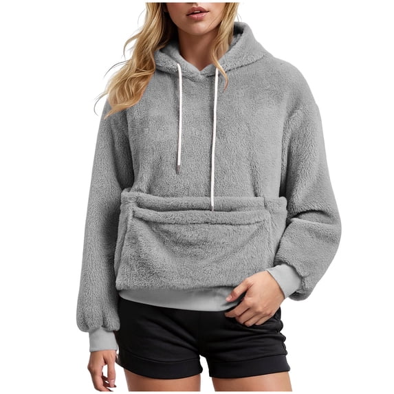 UOCUFY Womens Mens Pet Pouch Hoodies Fuzzy Fleece Oversized Sweatshirt Wearable Cat & Small Dog Carrier Pullover Hoodies Grey,Size L