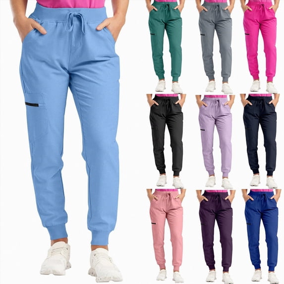 UOCUFY Womens Scrub Pants - Soft Stretch Yoga Style with Pockets, Slim Drawstring Jogger Scrubs Green,Size M