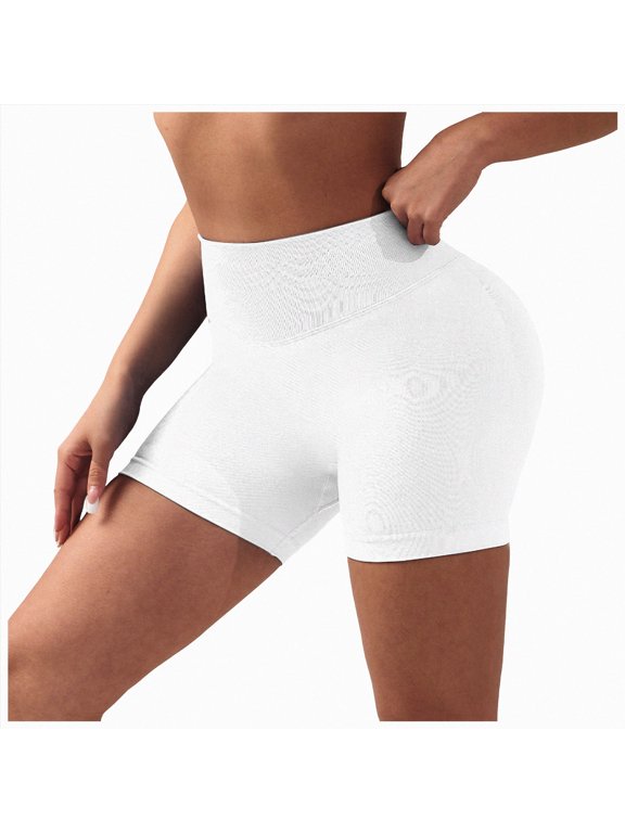 Womens Seamless Workout Shorts 4.5" | High Waisted,Scrunch Butt,Tummy Control,Athletic Activewear for Gym Yoga Running (White, S)