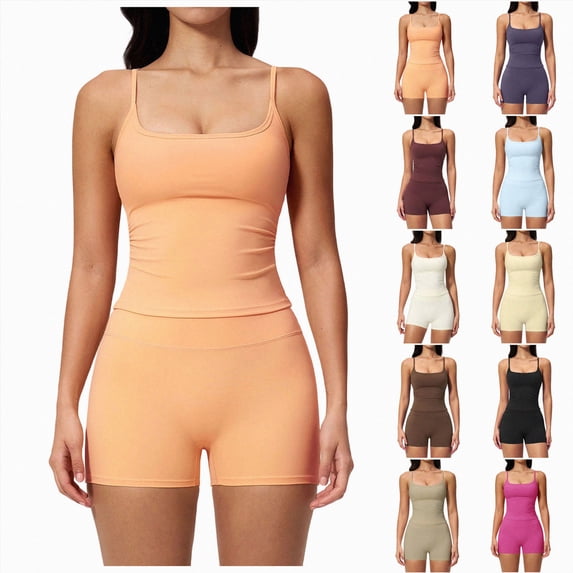 UOCUFY Workout Sets for Women 2 Piece Padded V Neck Racerback Tank Top Matching High Waist Biker Shorts Pilates Yoga Set(White,S)