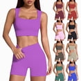 thumbnail image 1 of UOCUFY Workout Sets for Women 2 Piece Seamless Halter Sport Bra High Waist Shorts Exercise Gym Yoga Outfits(Blue,M), 1 of 6