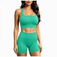thumbnail image 1 of UOCUFY Workout Sets for Women 2 Piece Seamless Ribbed Crop Tank High Waist Shorts Yoga Outfits(Green,M), 1 of 8