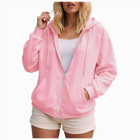 UOCUFY Zip Up Hoodie Women Oversized 2026 Zip Up Y2K Hoodies Casual Long Sleeve Sweatshirts Fall Spring Track Jackets (Pink, XL)