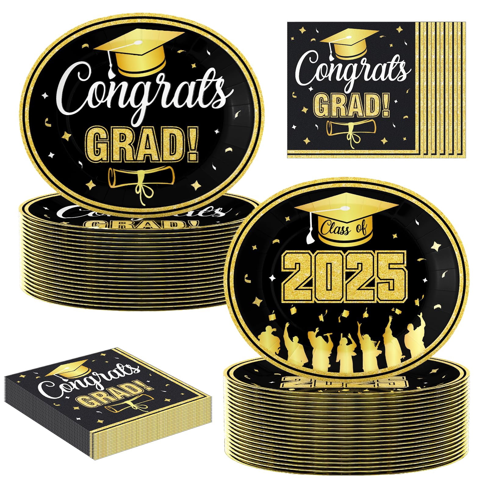 UODBUYO 100Pcs Graduation Oval Paper Plates AFN1and Napkins Set - 10